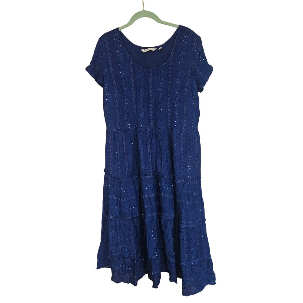 Soft Surroundings Kara Shimmer Sequin Tiered Layered Midi Dress Sz Petite Large